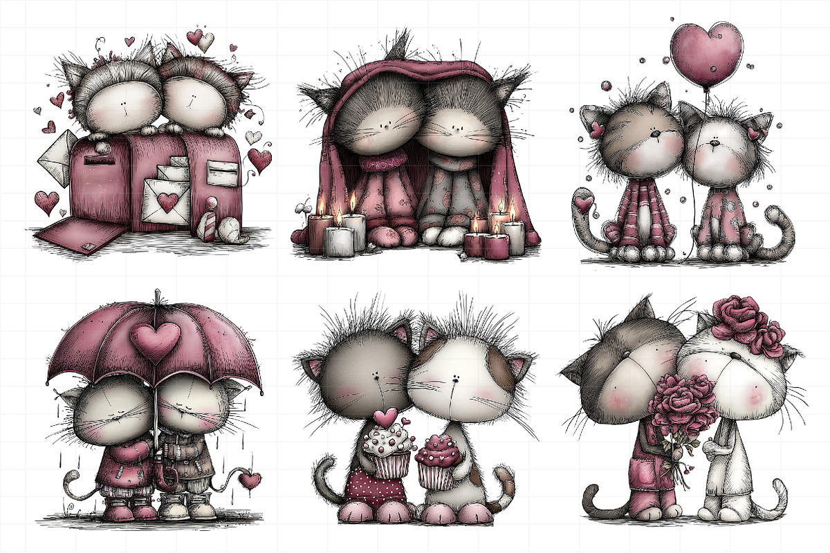 Sweet Valentine Cat Couple Clipart, an Illustration by Daily.Designs (Photo 8 of 8)