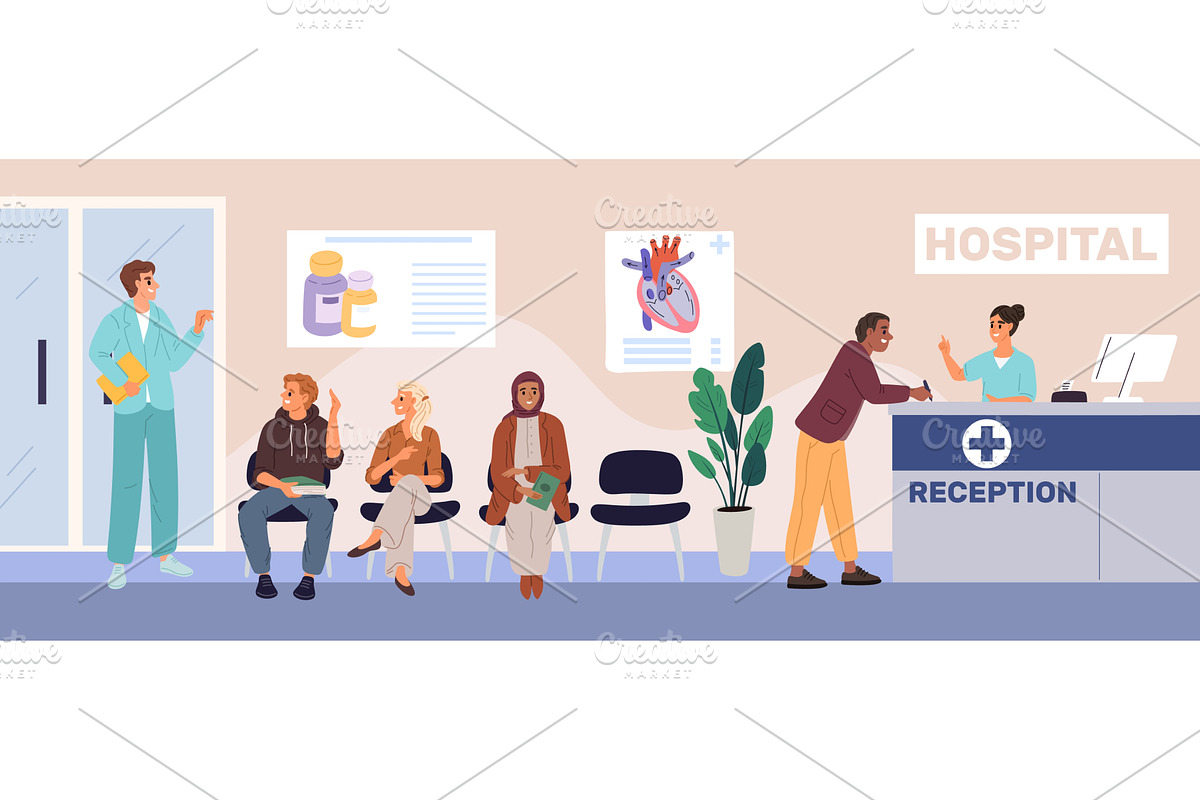 Interior of polyclinic with, a Healthcare Illustration by Vectorbuum