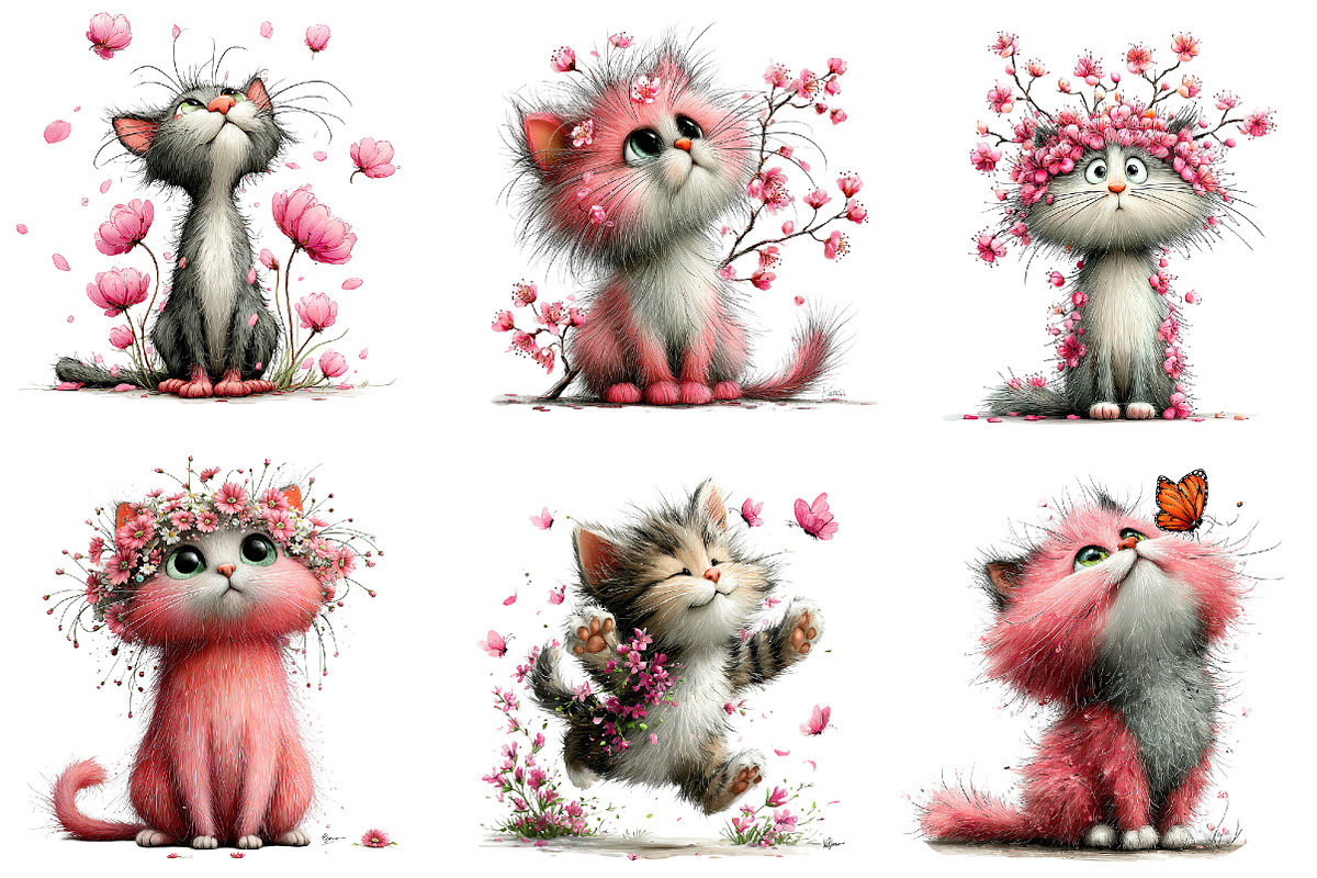 Whimsical Spring Cats Clipart Bundle, an Illustration by Dream Creation (Photo 5 of 6)