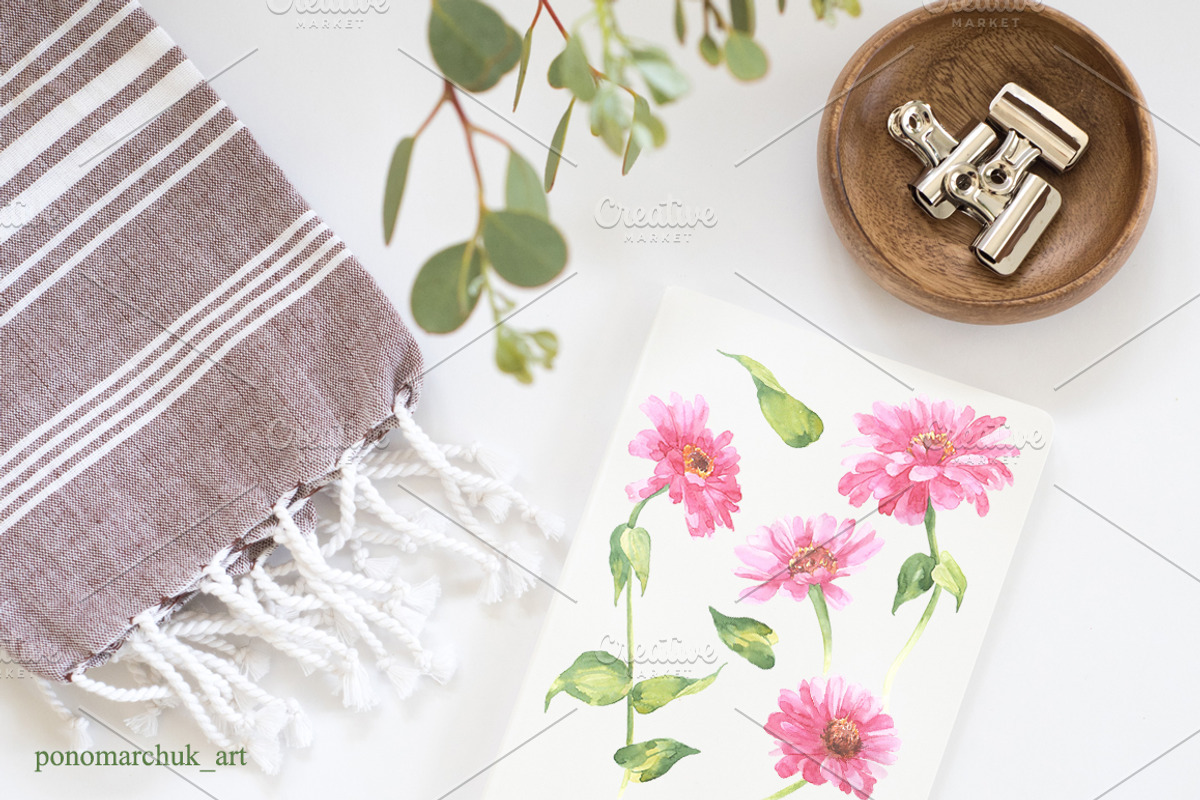 Pink flowers watercolor, a Decorative Illustration by Colibri Watercolor (Photo 9 of 9)