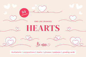 Hearts | One line drawings set, an Illustration by SappiStudio