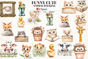 Funny Cute Animal Peeking clipart, an Illustration by Watercolor design