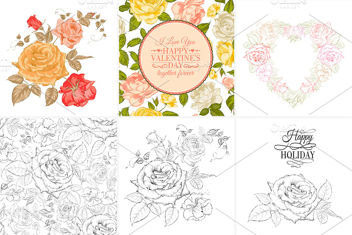 12 Vintage Rose Patterns and Cards preview 3