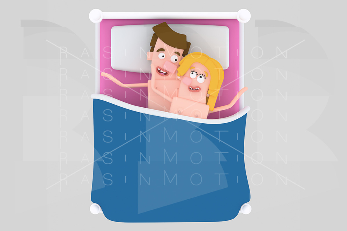 Young love couple in bed, an Illustration by rasinmotion