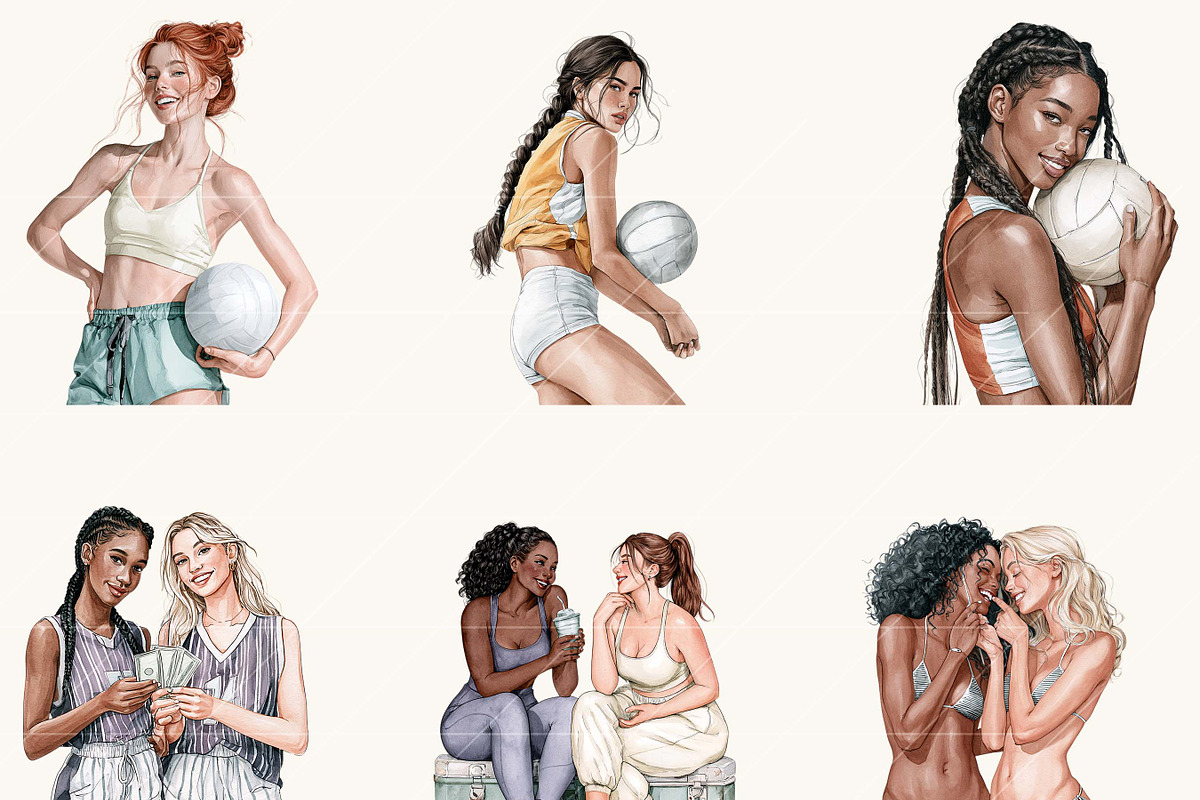 Watercolor Volleyball Girl Clipart, a Sport Illustration by BusyDaydesign (Photo 6 of 9)