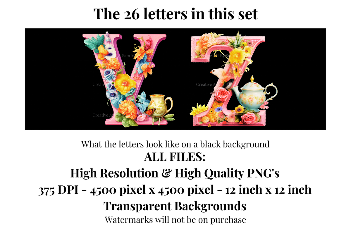 Tea Party Alphabet Letters, a Decorative Illustration by Creative Art By SamM (Photo 7 of 10)
