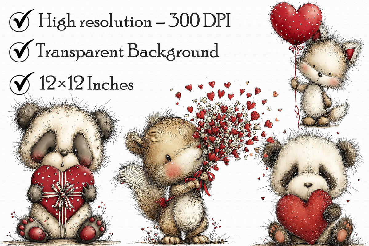 Watercolor Valentine Animals Clipart, an Illustration by Libby Wishes (Photo 7 of 7)
