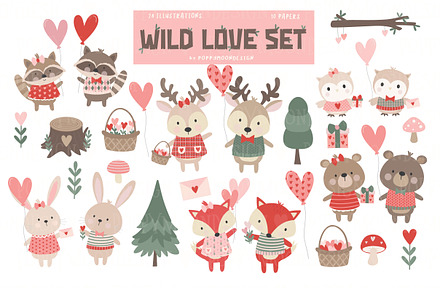 Wild love clipart and paper set