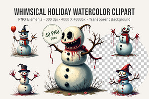 Whimsical Holiday Watercolor Clipart, an Illustration by Artnoy
