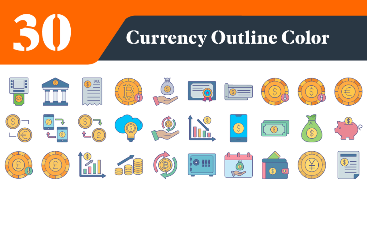 Currency Outline Color Icons Bundle, an Outline Icon by EllaMaiyaali (Photo 3 of 3)