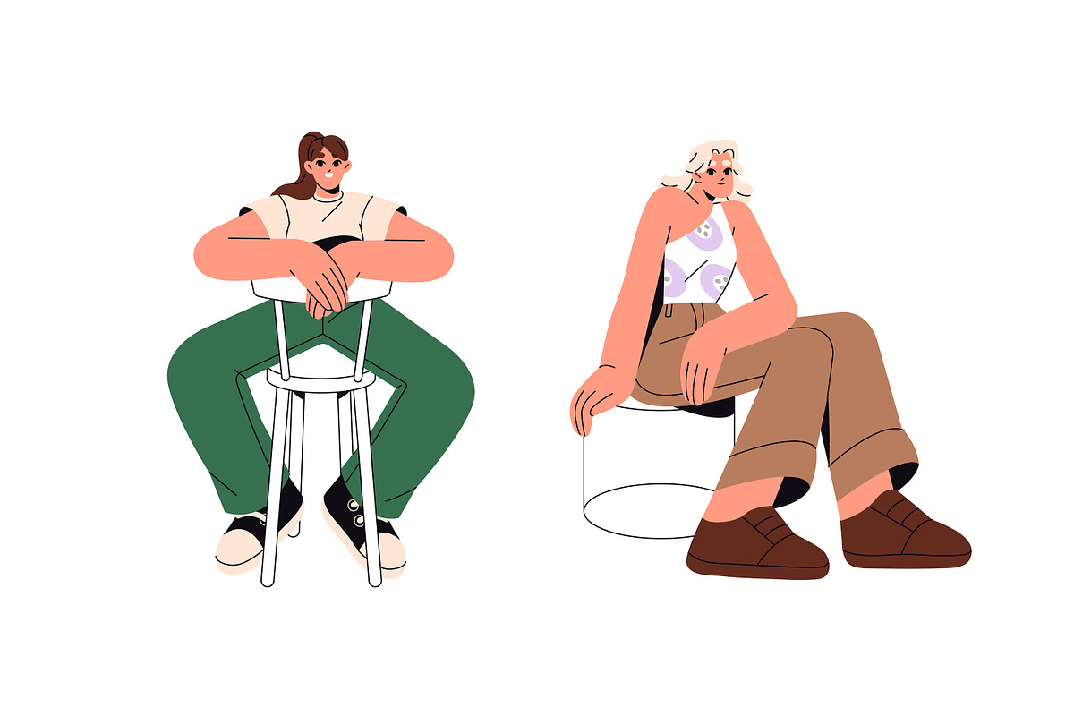 Happy people sitting on chairs set, a Person Illustration by PaperTrident (Photo 2 of 8)