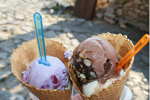 Two ice cream cones held outdoors on, a Food & Drink Photo by Lermont51