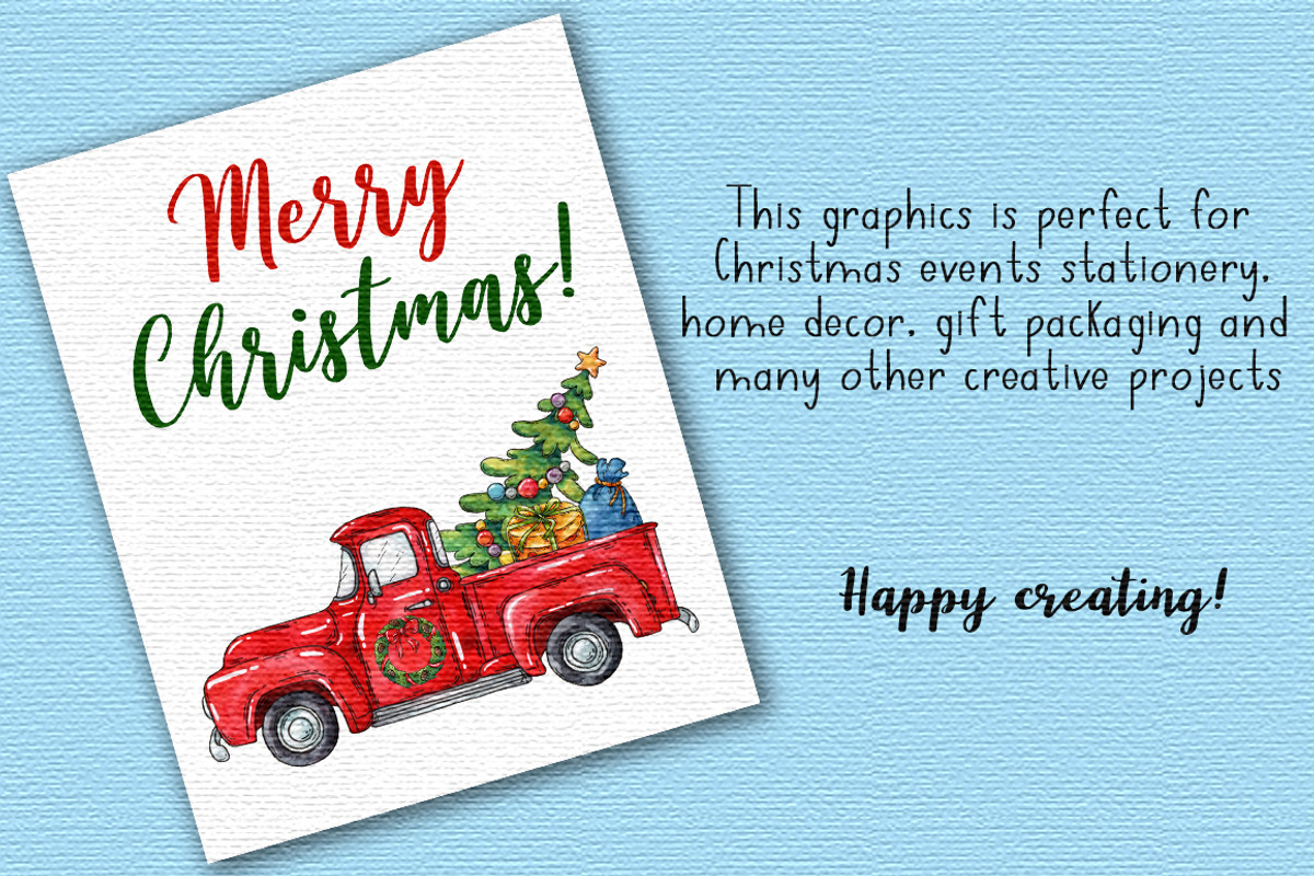 Christmas truck watercolor clipart, an Object Graphic by Trinibis (Photo 5 of 5)