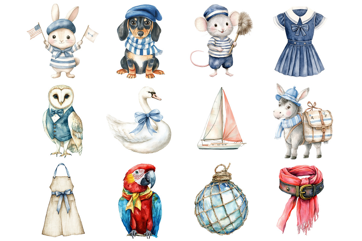 Cute Vintage Sailor Animals, a Seasonal Illustration by CitraGraphics (Photo 2 of 3)