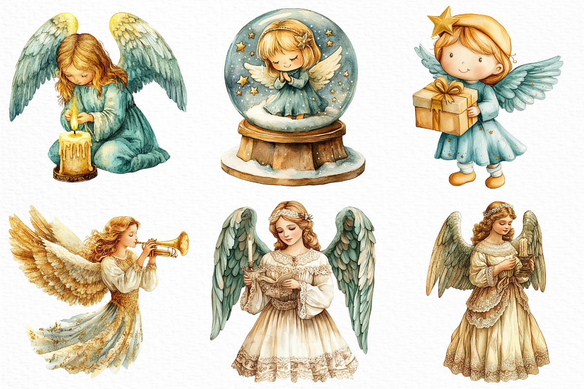 Watercolor Christmas Angel Clipart, an Illustration by Craft Nest (Photo 3 of 6)