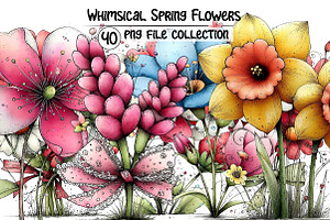 Whimsical Spring Flowers Clipart, an Illustration by Dream Creation