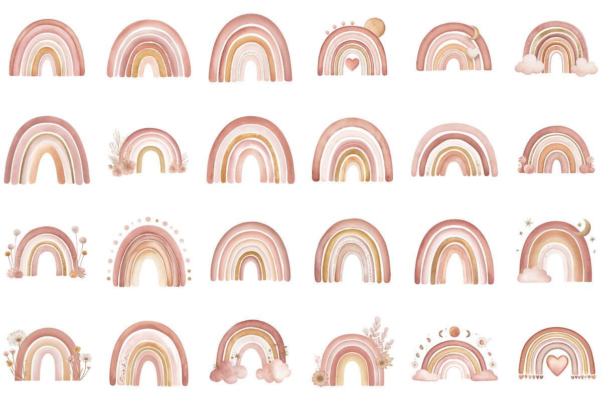 Watercolor Boho Rainbows Clipart, an Illustration by Sublimation Artist (Photo 2 of 6)