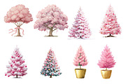 Watercolor Pink Christmas Tree Clipa, an Illustration by Designworld (Thumbnail 3 of 5)