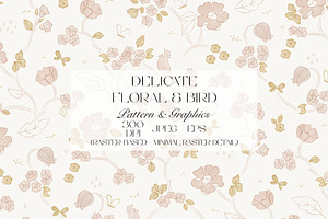 Delicate Floral & Bird Pattern, a Pattern Graphic by StudioGlouna