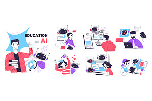 Ai education people. Child students, a Technology Illustration by Stock-Smart-Start