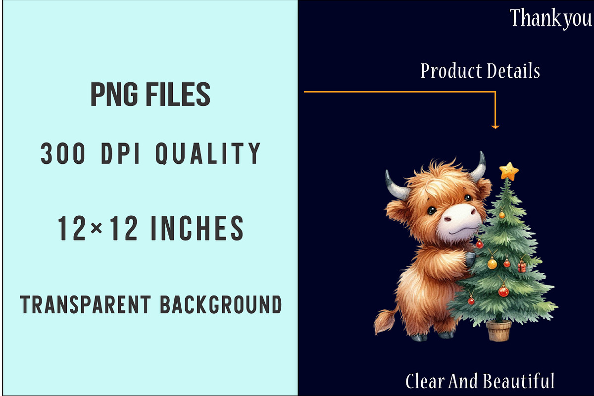 Christmas Highland Cow Clipart, an Illustration by SinaCreation (Photo 6 of 7)