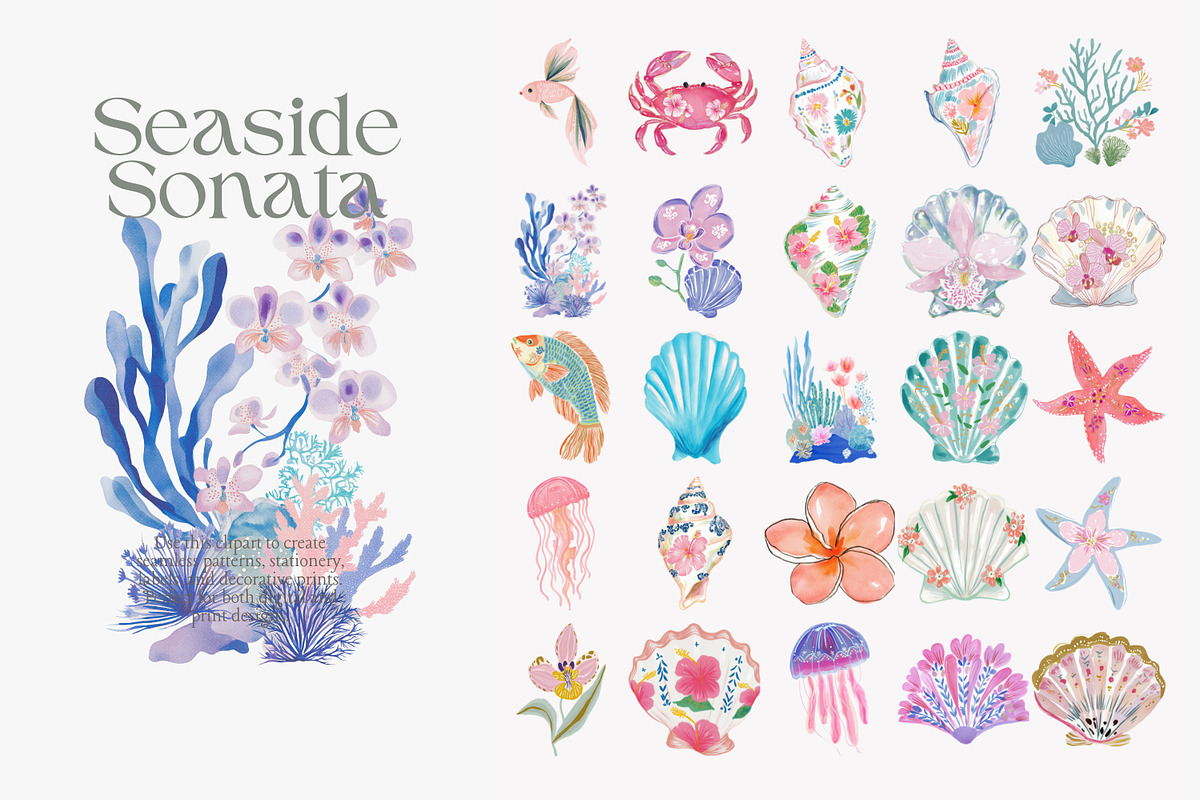 coastal watercolor clipart bundle, a Decorative Illustration by Patishop Art (Photo 10 of 11)