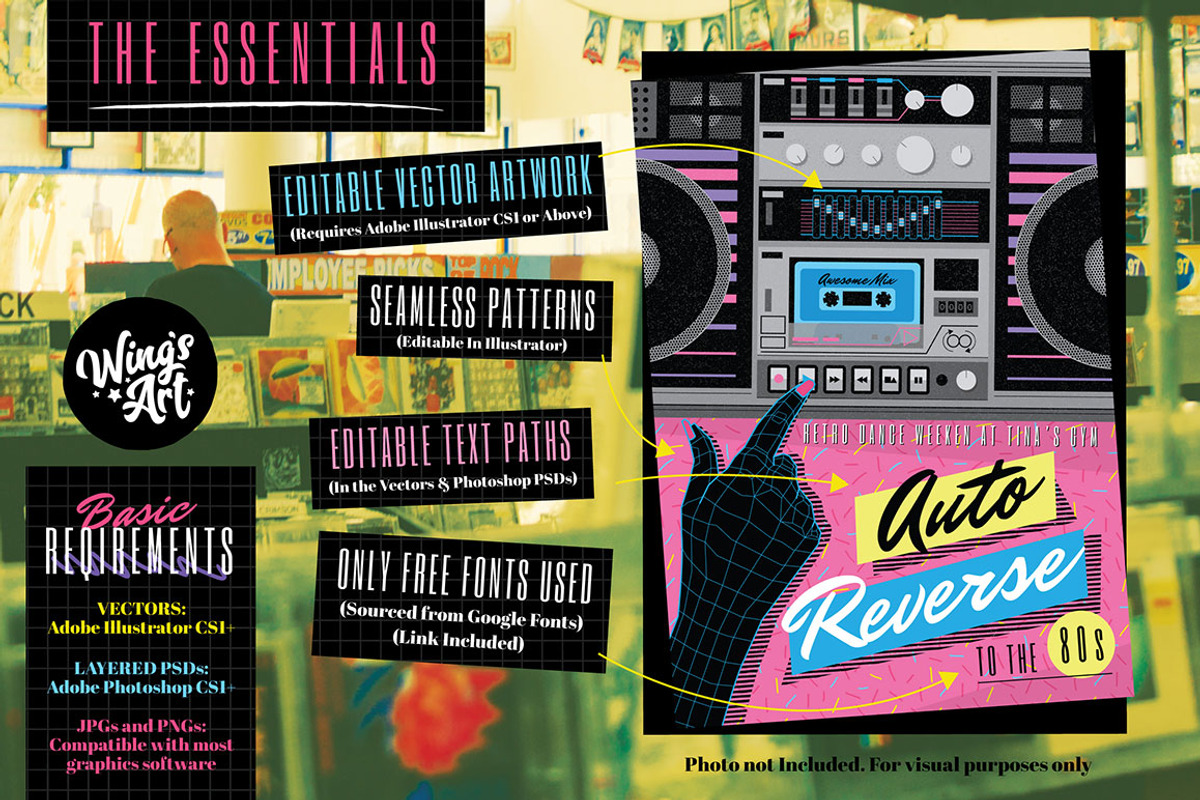 Retro Cool 1980s Poster Templates, a Texture Illustration by Wingsart Studio (Photo 10 of 11)