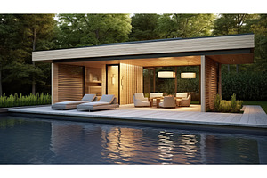 lines pool house ai generated, an Architecture Photo by pikepicture