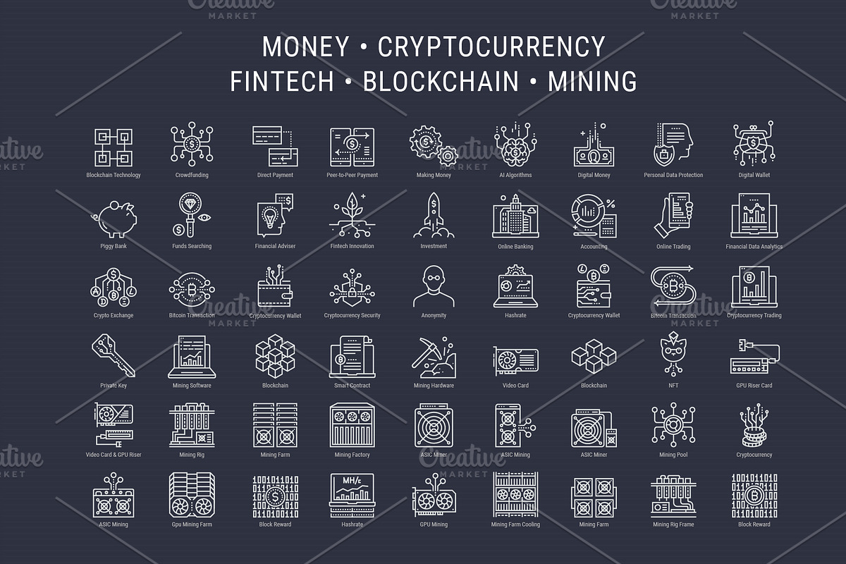 Cryptocurrency Mining Industry Icons, an Outline Icon by Nuburu (Photo 1 of 3)