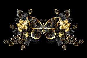 Jewelry Butterfly With Black Orchids