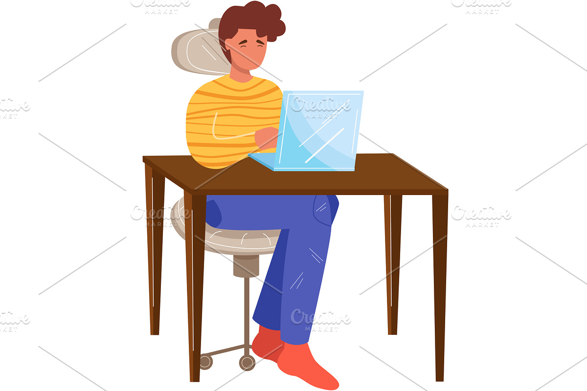 Man work on laptop computer vector, a Finance Illustration by vectorpointstudio