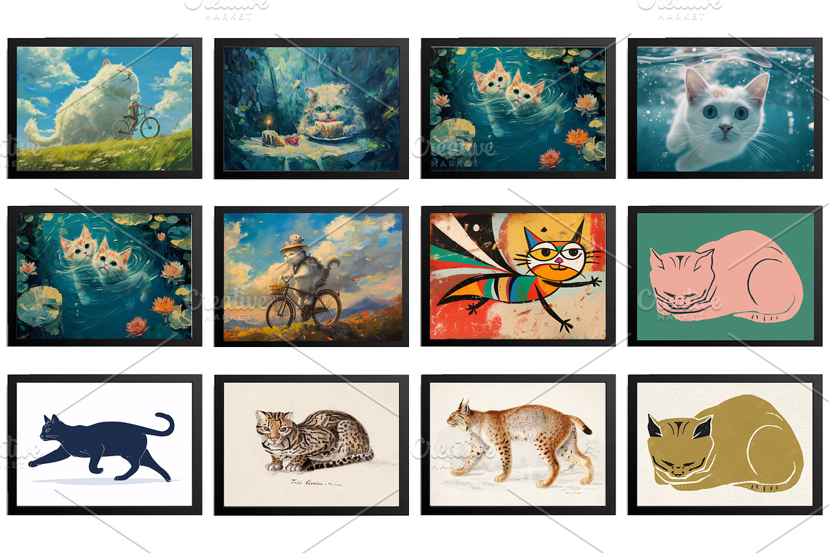 Watercolor Cat Wall Art Prints, an Animal Photo by Chipshpow Graphics (Photo 8 of 8)
