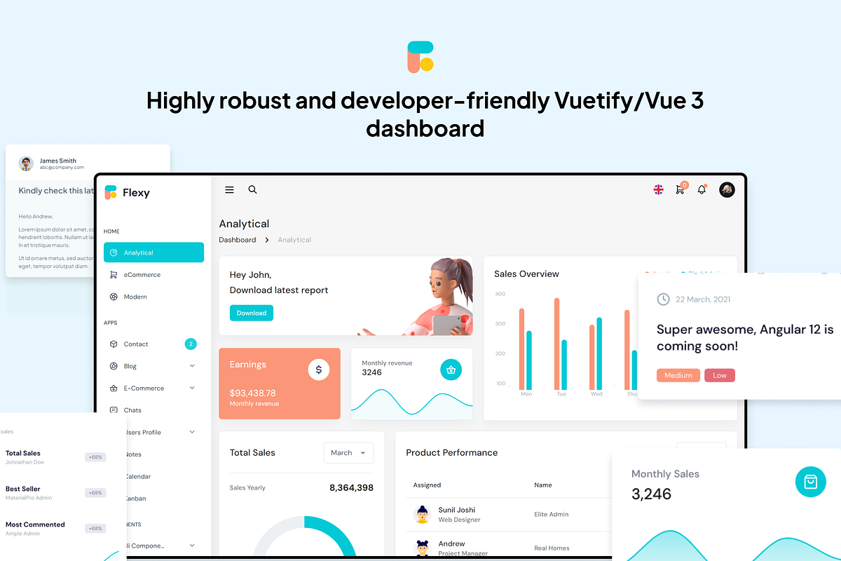 Flexy Vuejs Admin Dashboard Template, a Vue Template by WrapPixel (Photo 2 of 7)