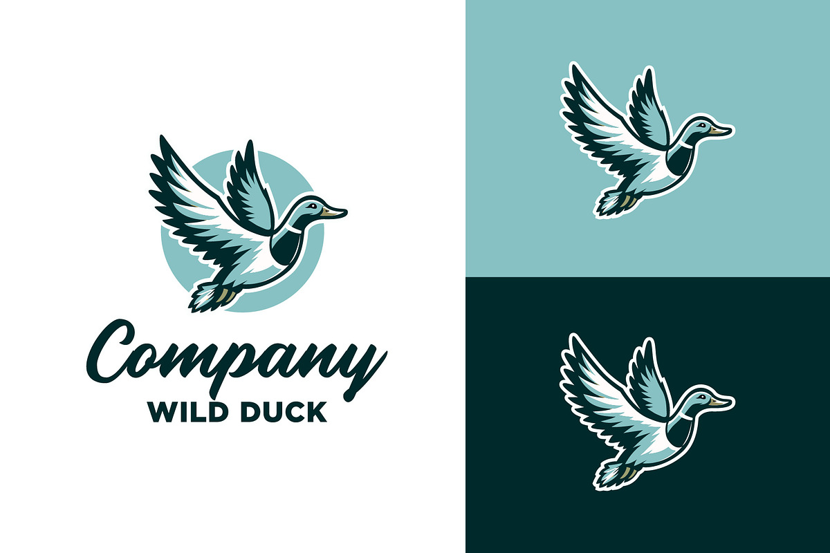 Flying wild mallard duck logo design, a Branding & Logo Template by funpixel