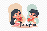 Little Children Eating Watermelon, a Person Illustration by Partikusi Design (Thumbnail 3 of 3)