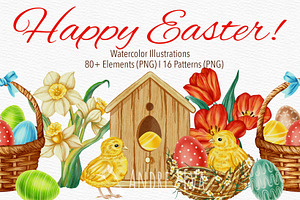 Watercolor Happy Easter Clipart