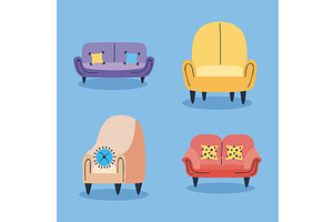 four armchairs and sofas, an Object Illustration by studiogstock