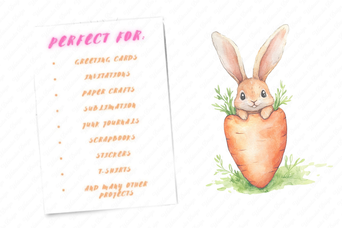 Spring Carrots Rabbit Clipart, an Illustration by Watercolor design (Photo 11 of 12)