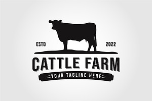 Vintage Cattle Cow Farm Logo Vector