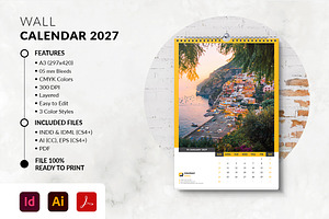 A3 Wall Calendar 2027, a Stationery Template by MstArtwork
