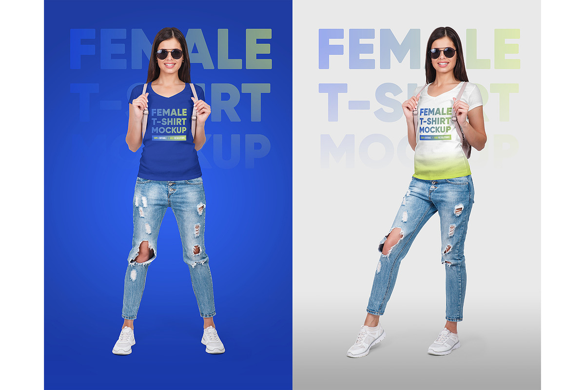 Female V-Neck T-Shirt Mockup, a Shirt Mockup by Hi, Mock-Up! (Photo 7 of 10)