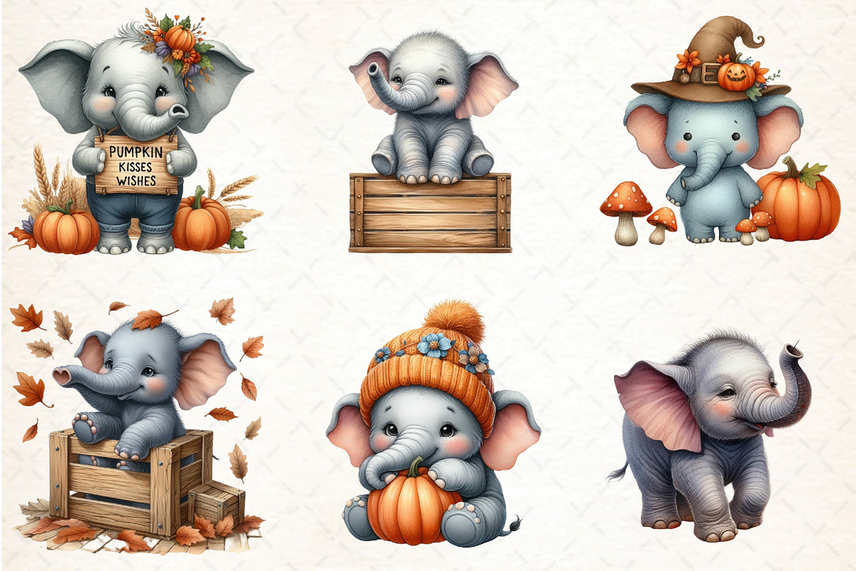 Cute Autumn Elephant Sublimation, an Illustration by DreamCafeArt (Photo 3 of 6)