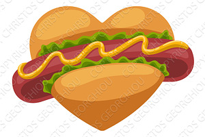 Love of Hot Dog Heart Shaped Fast, a Food Illustration by Christos Georghiou