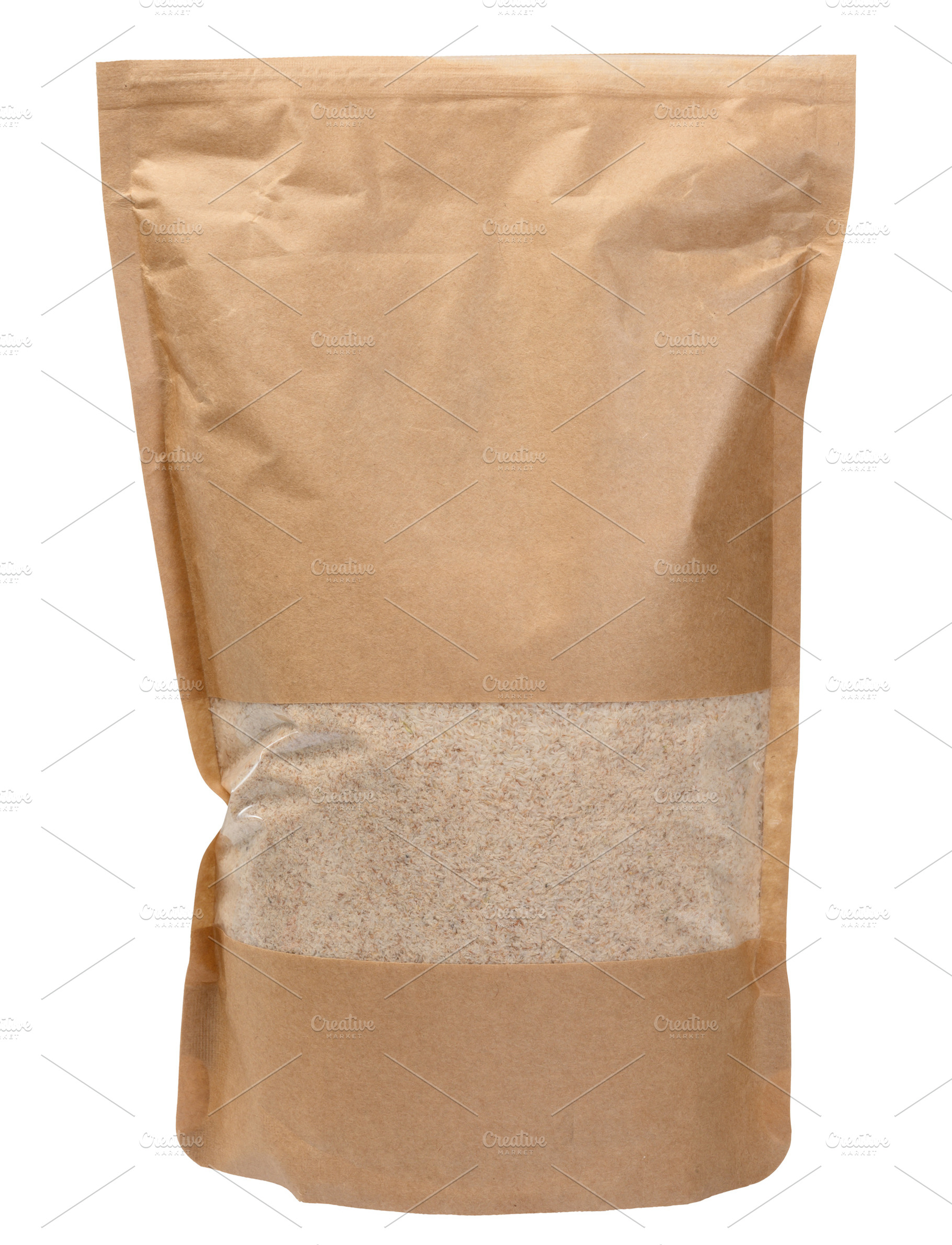 Kraft paper bag with a transparent window and loose contents, an Industrial Photo by ndanko
