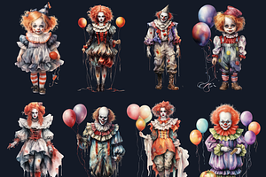 Watercolor Halloween Clown Clipart