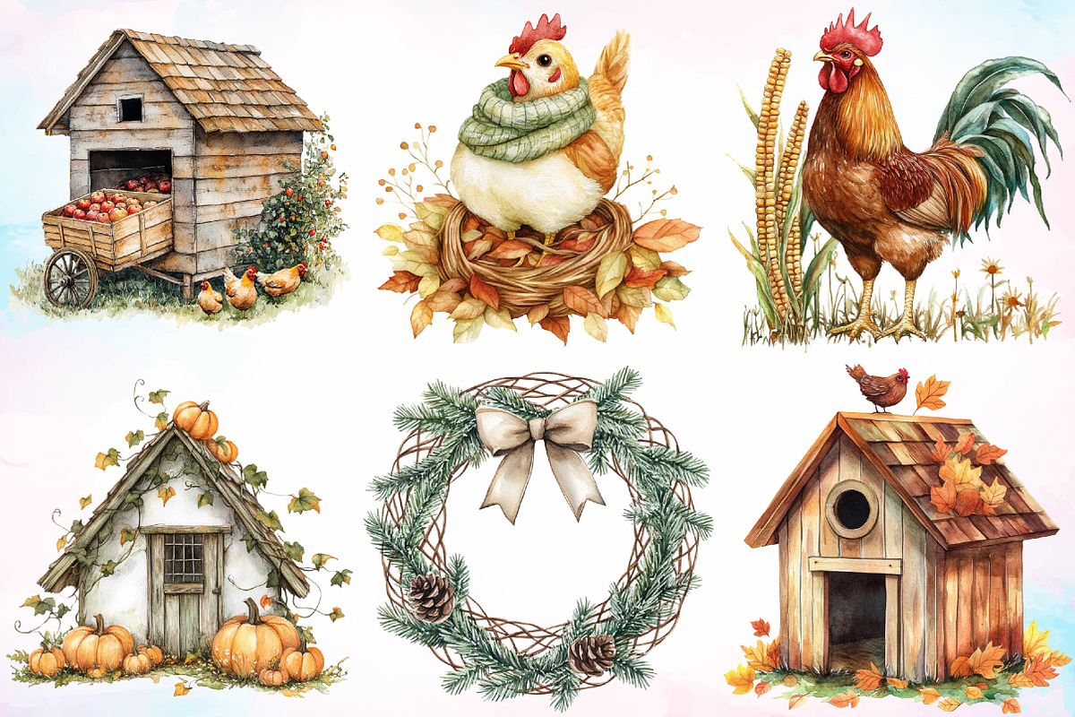 Watercolor Autumn Chicken Coop PNG, a Seasonal Illustration by Canvas Craft (Photo 3 of 3)