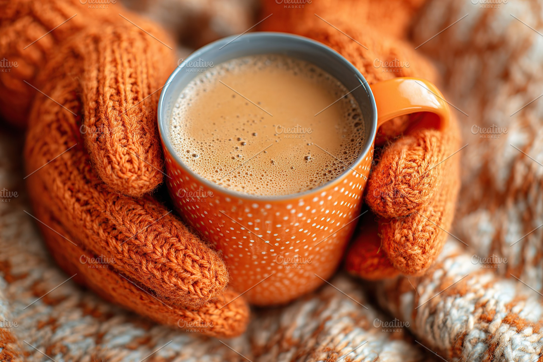 Warm coffee moment with a cozy pumpkin spice latte mug in cold weather, a Food & Drink Photo by AlyaAnd