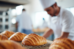 Freshly baked golden croissants cool, a Food & Drink Photo by MistyDay