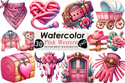 Pink Vintage Western Clipart, an Illustration by Black Bird Studio (Thumbnail 1 of 6)