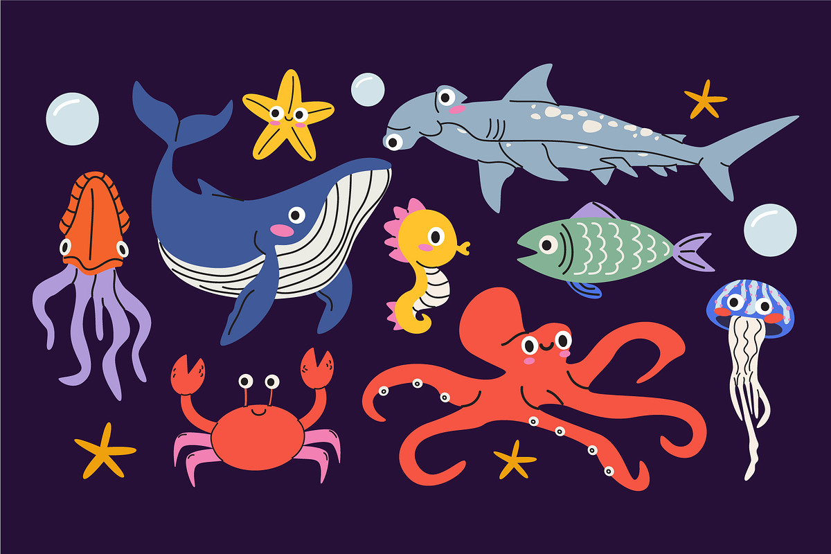 Cute Sea Animals Vector Clipart, an Animal Illustration by Luamor (Photo 3 of 3)